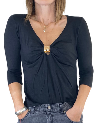 Susy Mix - T-shirt viscosa manica 3/4 - NERO