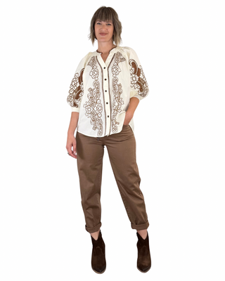 Habiti - Pantalone barrell Hanna - TABACCO