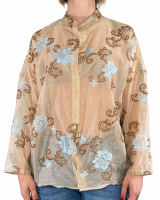 Habiti - Camicia coreana ricamata - BEIGE