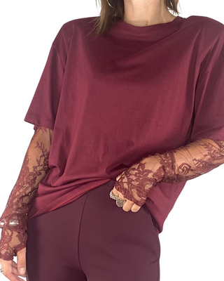 vicolo - t-shirt m/lunga in pizzo - bordeaux