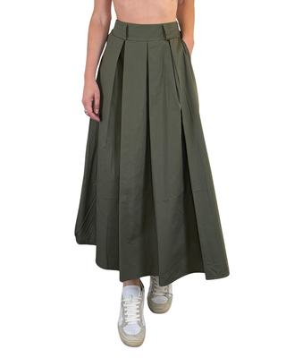 CADì - Gonna lunga falde popeline - VERDE MILITARE