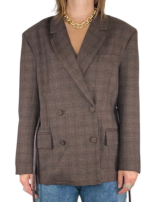 Vicolo - Blazer check doppiopetto con cinturina - CIOCCOLATO