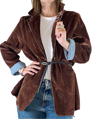 SUSY STAR - Blazer denim floccato - CIOCCOLATO