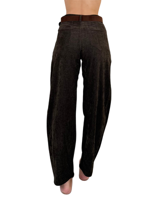 Habiti - Pantalone barrell velluto liscio - MORO