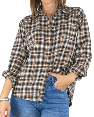 Habiti - Camicia quadri flanella - CIOCCOLATO