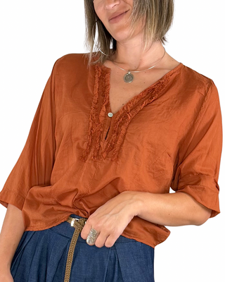 Habiti - Blusa rouges in mussola - MATTONE