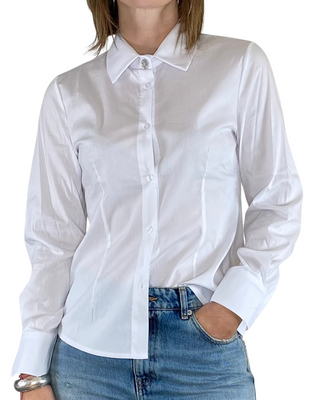 susy mix - camicia slim fit c/bottone gioiello - bianco