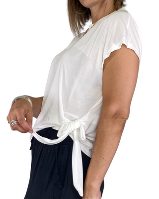 Habiti - T-shirt spalla scesa con nodo laterale - PANNA