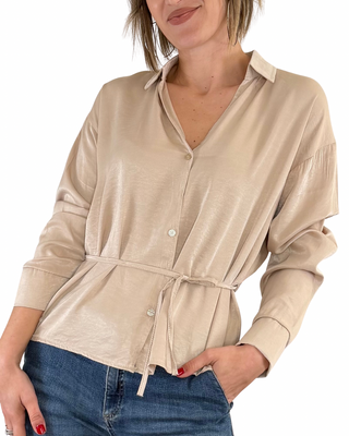 Habiti - Viskose-Hemd mit Kordelzug - BEIGE