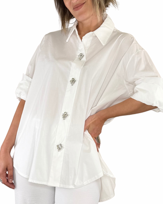 CADì - Camicia over con cabochon - BIANCO