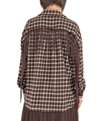 Habiti - Camicia check flanella frange - CIOCCOLATO