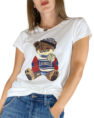 Vicolo - T-shirt orso Los Angeles - PANNA