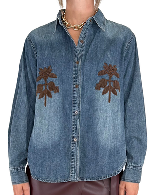 Habiti - Camicia denim applicazioni ecopelle - JEANS