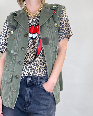 Souvenir - Gilet vintage cabochon - VERDE MILITARE