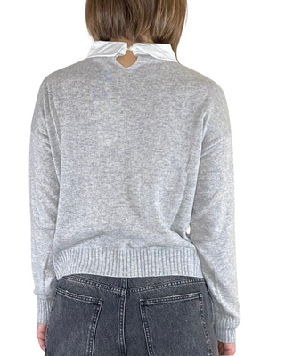 susy mix - maglia c/colletto cucito e strass - grigio