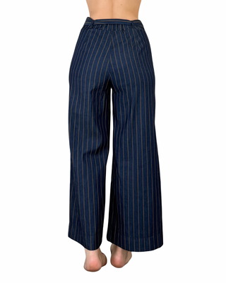 Habiti - Pantalone gessato in chambray - BLU
