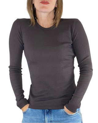 vicolo - t-shirt costine m/lunga - moro