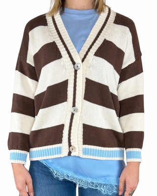 CADì cardigan riga larga cotone celeste - vista frontale