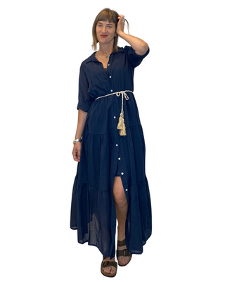 Habiti - Chemisier mussola con sottoveste - BLU