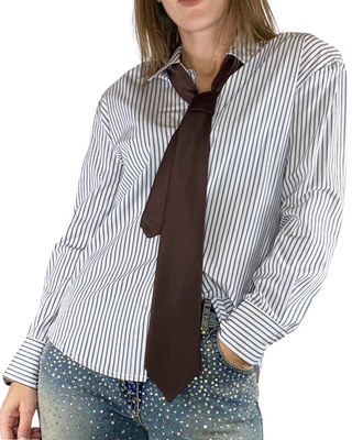 Motel - Camicia bastoncino con cravatta - MORO