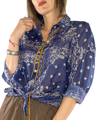 Habiti - Camicia bandana con laccetto cuoio - BLU