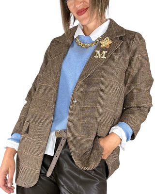 Habiti - Blazer check con spille - MORO