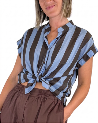 Habiti - Camicia righe in tencel - CELESTE
