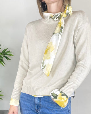 Habiti - Maglia cotone spacchetti - BEIGE