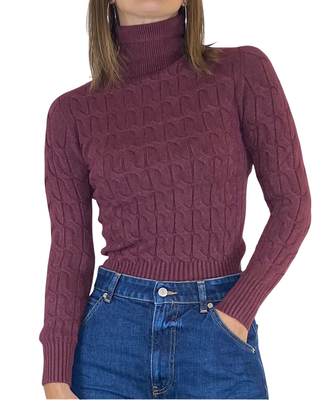 Susy Mix - Maglia collo alto trecce - BORDEAUX