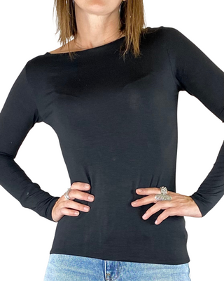 susy mix - t-shirt barchetta m/lunga - nero