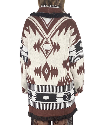 Vicolo - Cardigan etnico con cintura - CIOCCOLATO