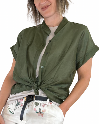 Habiti - Camicia in lyocell e lino - VERDE MILITARE