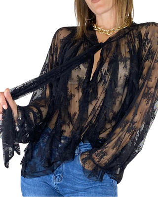 Habiti - Camicia pizzo jabot - NERO