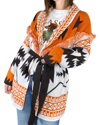 vicolo - cardigan etnico c/frange - arancio