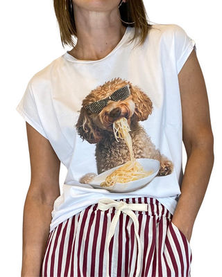 Susy Mix - T-shirt con stampa e strass - BIANCO