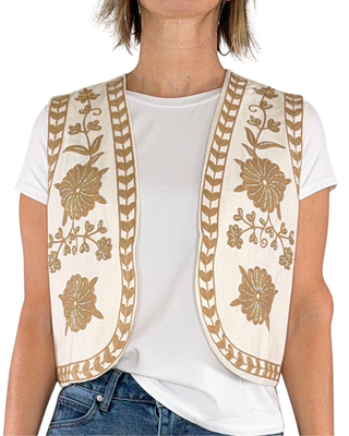 CADì - Gilet ethnique brodé mélange lin - ÉCRU