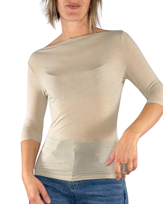 Habiti - T-shirt manica 3/4 misto seta - BEIGE