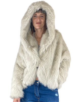 susy mix - ecopelliccia corta c/cappuccio - beige