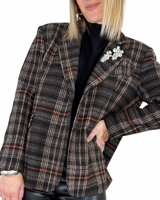 Tensione In - Blazer check over con spille - MORO