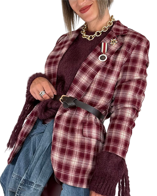 Habiti - Blazer check con spille e cintura - BORDEAUX