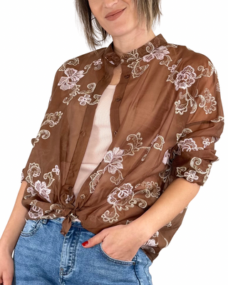 Habiti - Chemise coréenne brodée - CHOCOLAT