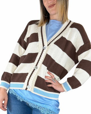 CADì cardigan riga larga cotone celeste - dettaglio righe