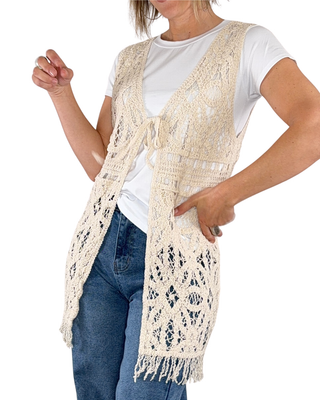 CADì - Gilet crochet con frange - ECRU'