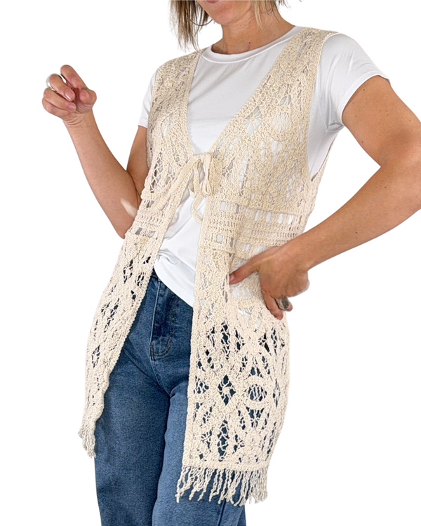 CADì - Gilet crochet con frange - ECRU'