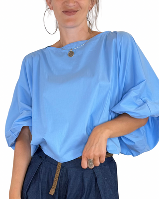 Habiti - Blus Farfalla tinta unita - AZZURRO