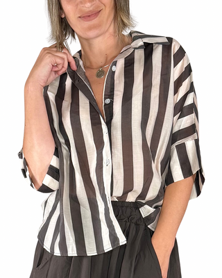 Habiti - Camicia riga larga tencel - MORO
