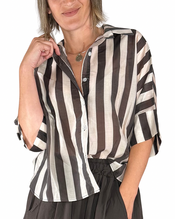 Habiti - Camicia riga larga tencel - MORO