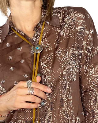 Habiti - Camicia bandana con laccetto cuoio - MORO