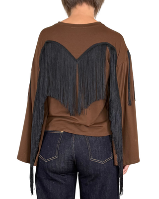 Habiti - T-shirt con frange - CIOCCOLATO