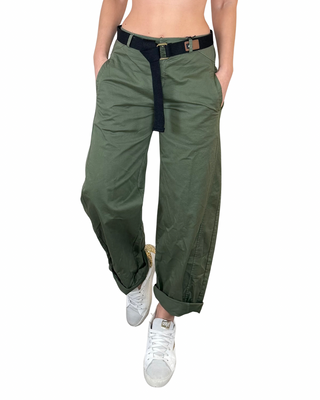 Habiti - Pantalone barrell cotone - VERDE MILITARE